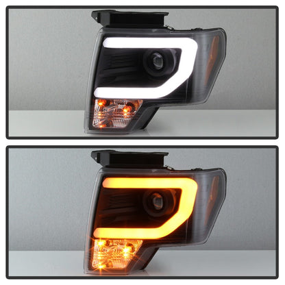 Spyder 09-14 Ford F-150 Projector Headlights - Halogen Model Light Bar - Blk PRO-YD-FF15009-SBLB-BK 5086204