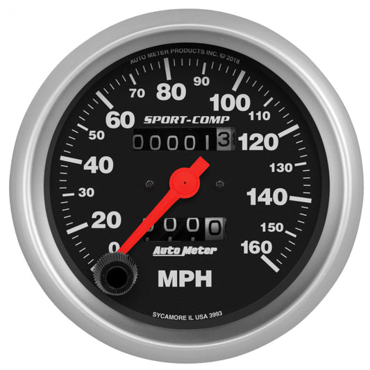 AutoMeter Sport-Comp Speedometer Gauge 3-3/8in. - 0-160MPH - Mechanical - In-Dash 3993