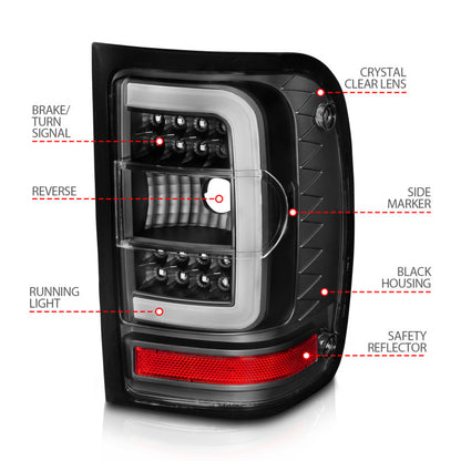 ANZO 2001-2011 Ford  Ranger LED Tail Lights w/ Light Bar Black Housing Clear Lens 311390