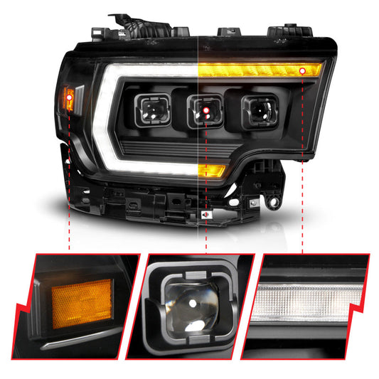 ANZO 19-24 RAM 2500/3500 Z-Series Full LED Proj Headlights DRL/Init/SeqSig - Pass. Side ONLY 111601X-R