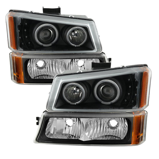 SPYDER xTune Chevy Silverado 03-06 Projector Headlights 4pcs - LED Halo - Black PRO-JH-CSIL03-SET-BK 9036774