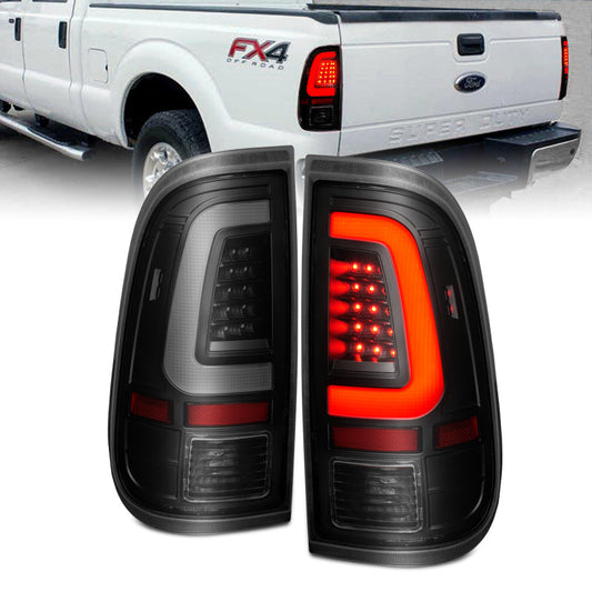 ANZO 2008-2016 Ford F-250 LED Tail w/ Lights Bar Black Housing Smoke Lens 311379