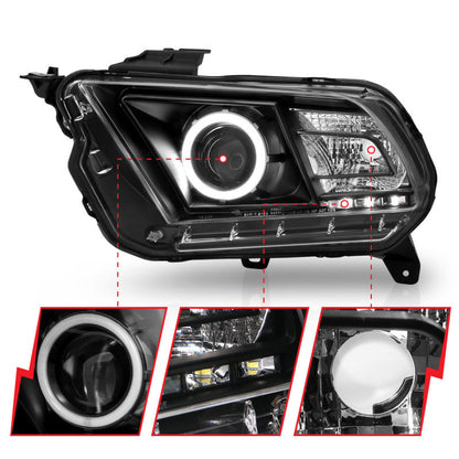Anzo 2010-2014 Ford Mustang Projector Headlights w/ Halo Black (CCFL)