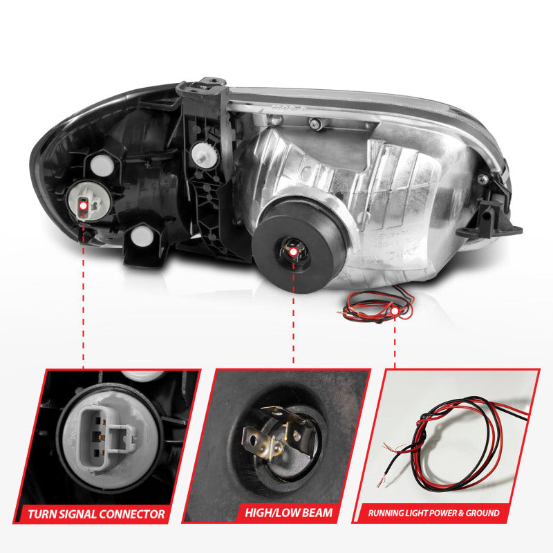 ANZO 00-04 Toyota Tundra (Fits Reg/Acc Cab Only) Crystal Headlights w/Light Bar Black