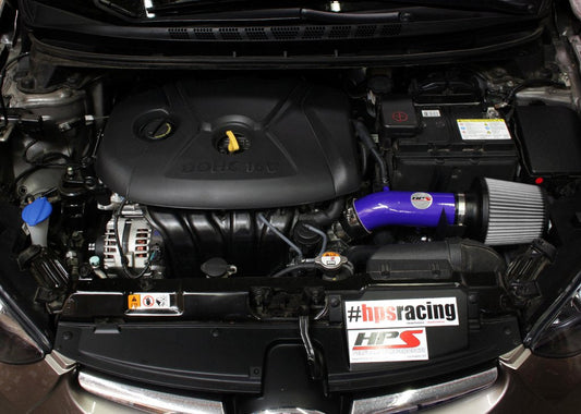 HPS Shortram Air Intake Kit 2011-2016 Hyundai Elantra 1.8L, Includes Heat Shield, Blue