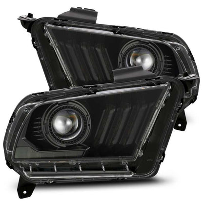 AlphaRex 10-12 Ford Mustang LUXX LED Proj Headlights Plank Style Alpha Blk w/Activ