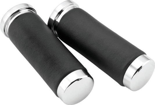 Bikers Choice Chrome & Leather 1 Inch Grips Universal Pr 482549