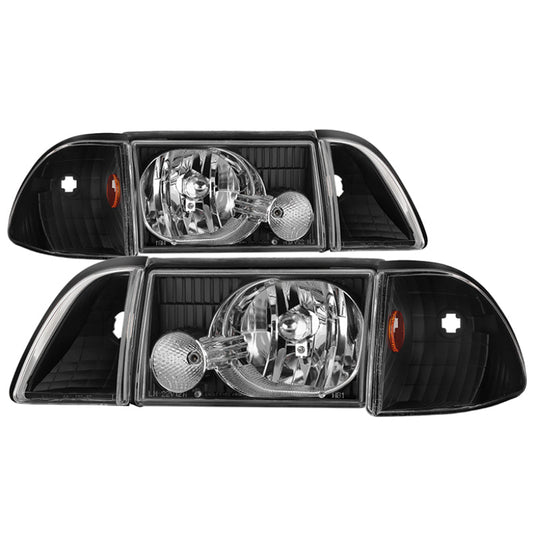 SPYDER xTune Ford Mustang 87-93 OEM style Headlights 6pcs Amber - Black HD-JH-FM87-6PC-AM-BK 9035265