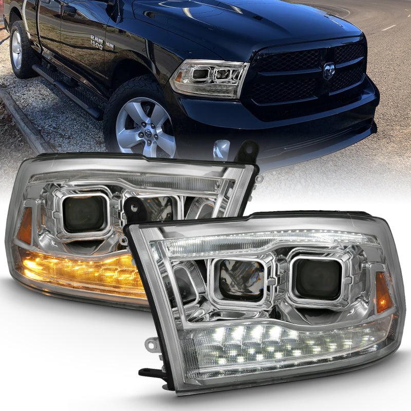 ANZO 2009-2018 Dodge Ram 1500 Projector H.L. Switchback Chrome Amber 111442