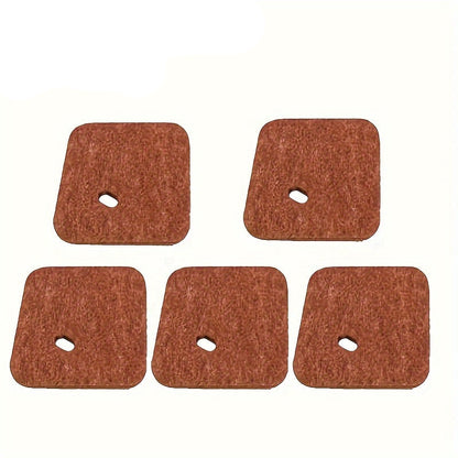 Five square brown felt pads with a hole in the center on a white background, with American flags at the top.