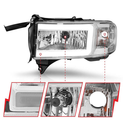 ANZO 94-02 Dodge RAM Crystal Headlight - w/ Light Bar Chrome Housing 111555