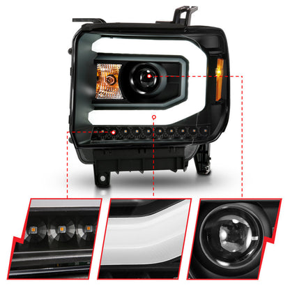 ANZO 2014-2015 GMC Sierra 1500 Projector Headlights w/ Light Bar Black Housing (Halogen