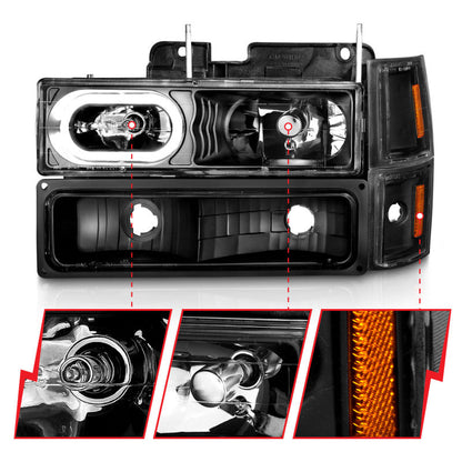 ANZO 88-98 Chevrolet C1500 Crystal Headlights Black Housing w/ Signal and Side Marker