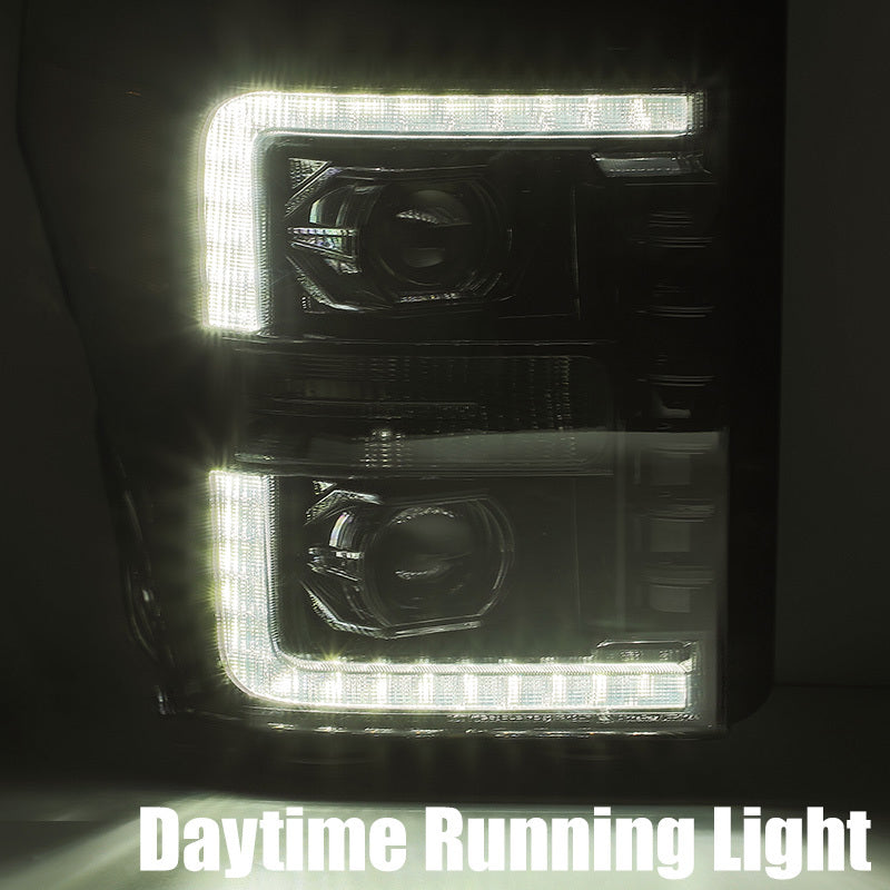 AlphaRex 11-16 Ford F-350 SD LUXX LED Proj Headlights Plank Style Alpha Blk w/Activ