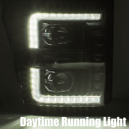 AlphaRex 11-16 Ford F-350 SD LUXX LED Proj Headlights Plank Style Alpha Blk w/Activ