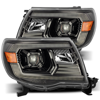 AlphaRex 05-11 Toyota Tacoma LUXX LED Projector Headlights Plank Style Alpha Black