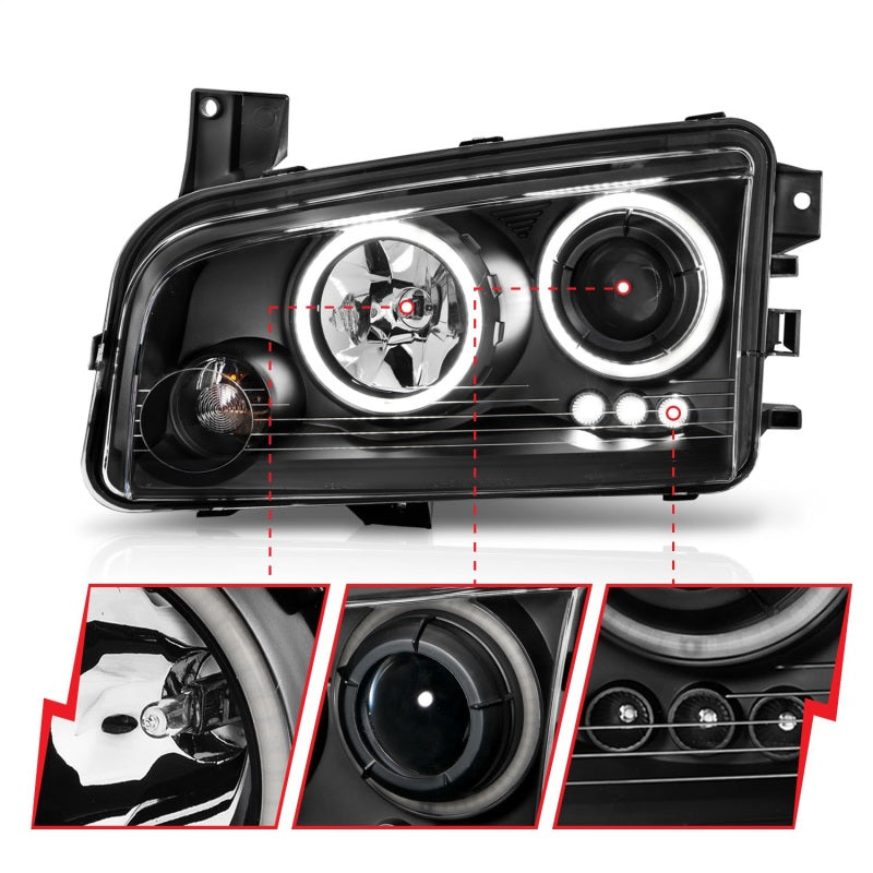 Anzo 2006-2010 Dodge Charger Projector Headlights w/ Halo Chrome (CCFL) — 14HBU