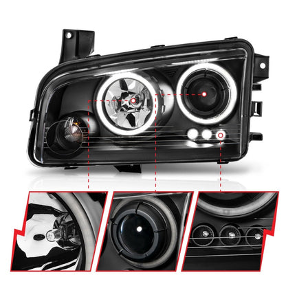 Anzo 2006-2010 Dodge Charger Projector Headlights w/ Halo Chrome (CCFL) — 14HBU
