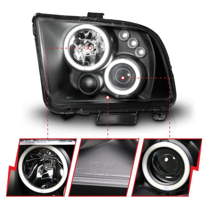 Anzo 2005-2009 Ford Mustang Projector Headlights w/ Halo Black