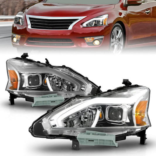 ANZO 13-15 Nissan Altima (w/o Factory HID Bulbs) Projector Headlights - w/ Light Bar Chrome Housing 121570