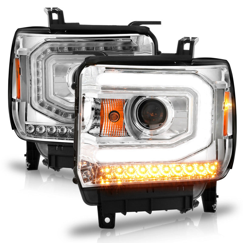 ANZO 2014-2015 Gmc Sierra 1500 Projector Headlights w/ Light Bar Chrome Housing (Halogen