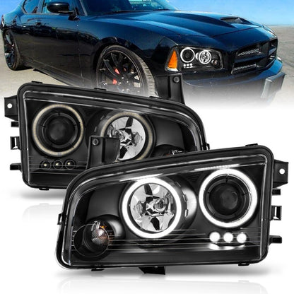 Anzo 2006-2010 Dodge Charger Projector Headlights w/ Halo Chrome (CCFL) — 14HBU