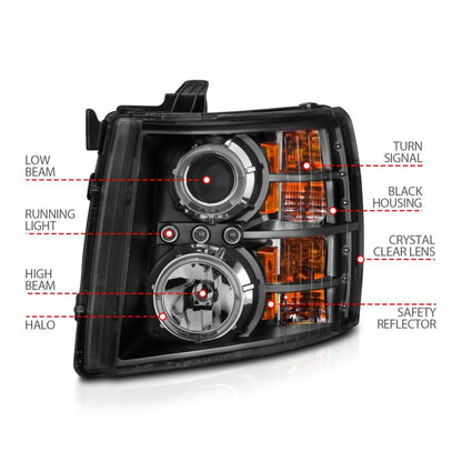 Anzo 2007-2013 Chevrolet Silverado 1500 Projector Headlights w/ Halo Black — 14H3Z