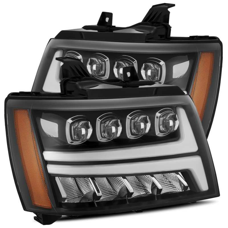 AlphaRex 07-13 Chevy Avalanche NOVA LED Proj Headlights Plank Style Gloss Black w/Activ