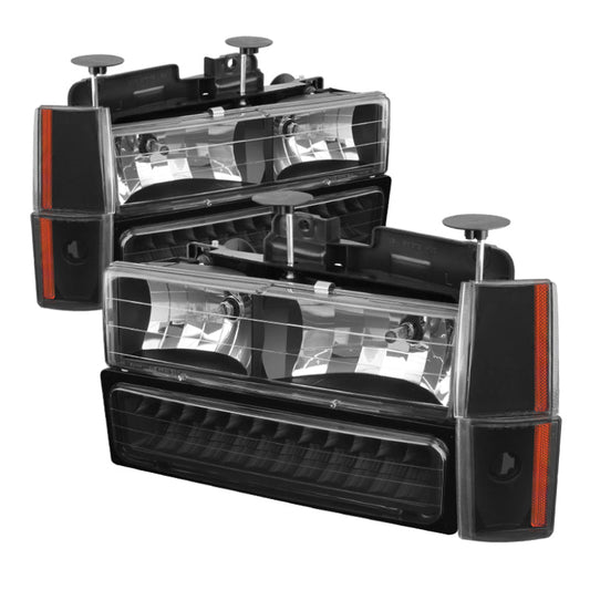 SPYDER Xtune GMC Yukon 92-93 Crystal Headlights w/ Corner & LED Bumper Black HD-JH-GMCCK88-LED-AM-BK-SET 5073532