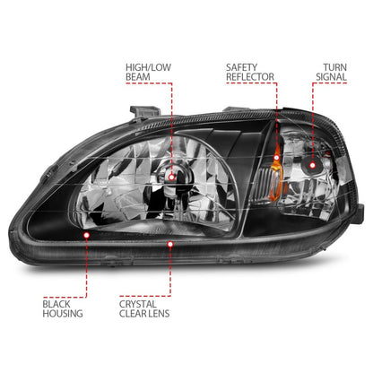 Anzo 1999-2000 Honda Civic Crystal Headlights Black