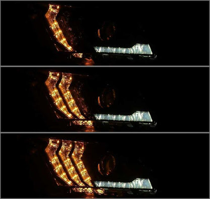 AlphaRex 10-12 Ford Mustang LUXX LED Proj Headlights Plank Style Alpha Blk w/Activ