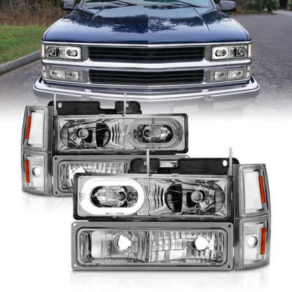 ANZO 88-98 Chevrolet C1500 Crystal Headlights Chrome Housing w/ Signal and Side Marker