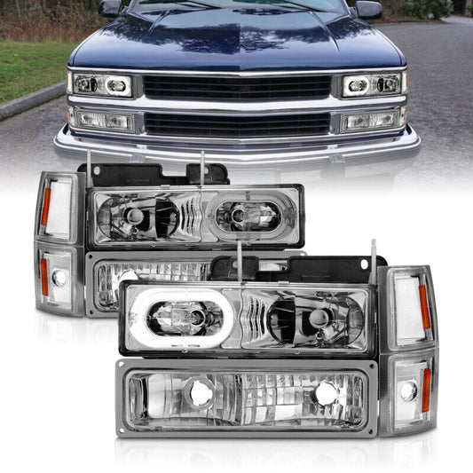 ANZO 88-98 Chevrolet C1500 Crystal Headlights Chrome Housing w/ Signal and Side Marker