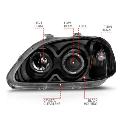 Anzo 1996-1998 Honda Civic Projector Headlights w/ Halo Black