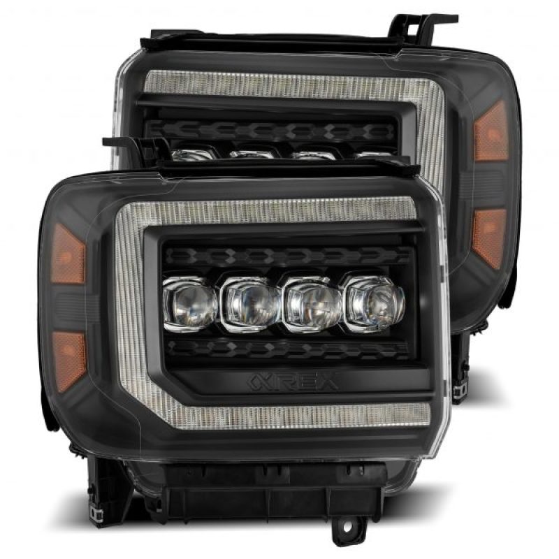 AlphaRex 14-18 GMC Sierra NOVA LED Proj Headlights Plank Style Black w/Activ Light/Seq