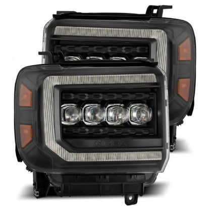 AlphaRex 14-18 GMC Sierra NOVA LED Proj Headlights Plank Style Black w/Activ Light/Seq