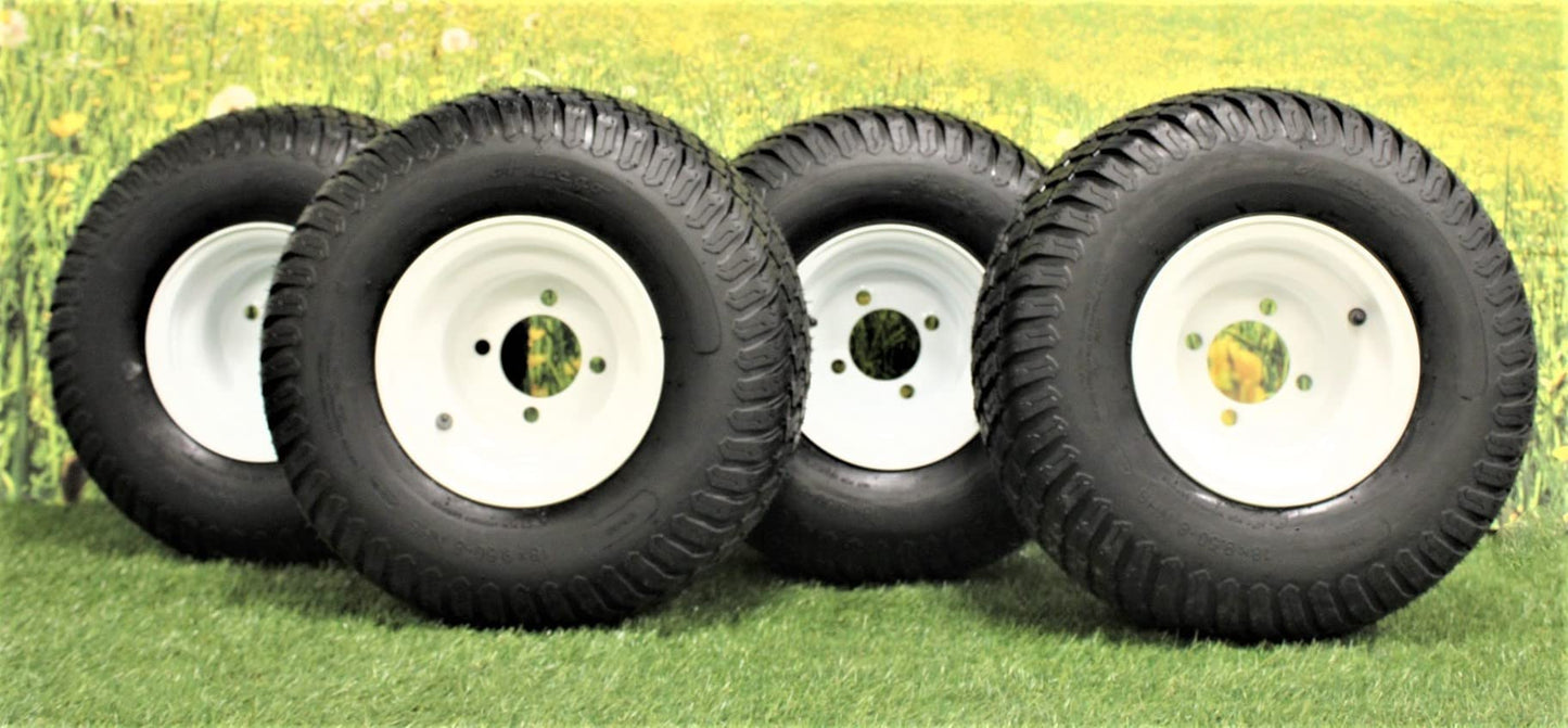 (Set of 4) White Steel Wheels with 18x9.50-8 4 Ply Turf Tires for Golf Cart and Lawn and