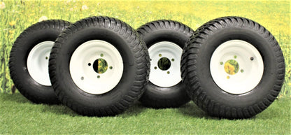 (Set of 4) White Steel Wheels with 18x9.50-8 4 Ply Turf Tires for Golf Cart and Lawn and
