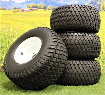 (Set of 4) White Steel Wheels with 18x9.50-8 4 Ply Turf Tires for Golf Cart and Lawn and