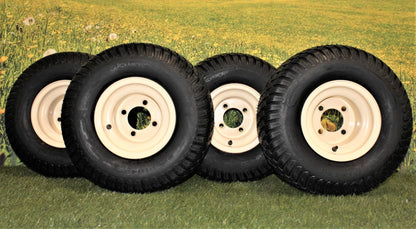 (Set of 4) Beige/Tan Steel Wheels with 18x9.50-8 4 Ply Turf Tires for Golf Cart and Lawn