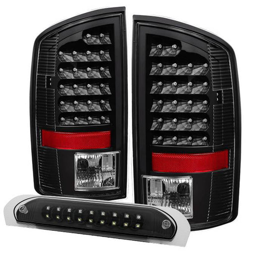 SPYDER Xtune Dodge Ram 07-08 1500 LED Tail Lights w/ LED 3rd Brake Lamps- Black ALT-JH-DR07-LED-SET-BK 9032790