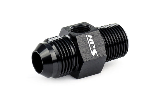 HPS Performance Products AN Male to NPT Male Adapter with 1/8" NPT Female Port, Aluminum, Black