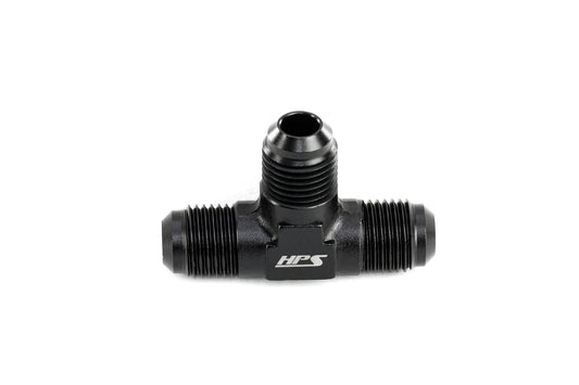 HPS Performance Products AN Male to Male 3-Way Tee Adapter, Aluminum, Black