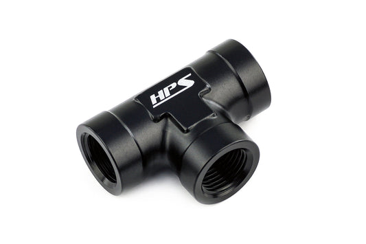 HPS Performance Products NPT Female Tee Coupler Adapter, Aluminum, Black