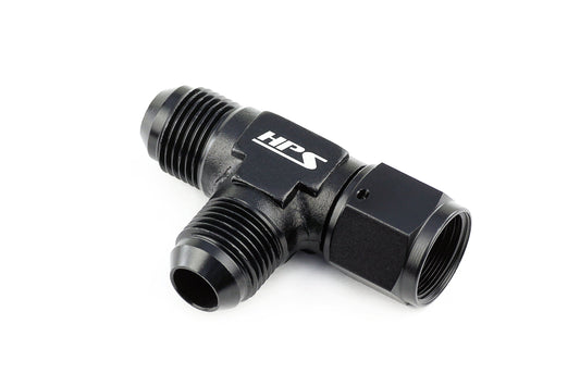 HPS Performance Products AN Male with AN Female on Run Tee Fitting Adapter, Aluminum, Black