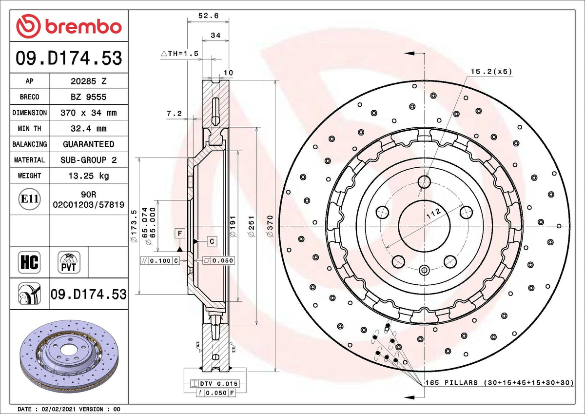 Brembo OE Brembo 15-18 Porsche Macan Front Grooved UV Coated Rotor 09.D174.53