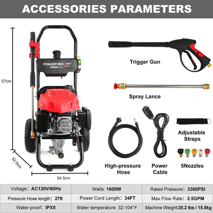 PowerSmart 3300PSI 2.5GPM 201cc Gas Pressure Washer DB1050
