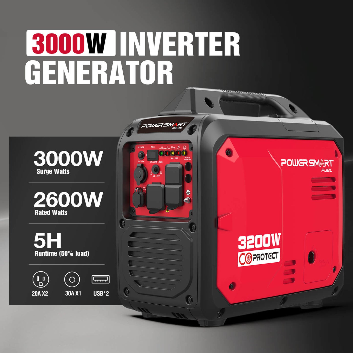 PowerSmart 3000W Inverter Gas Generator w/ CO Alert DB5032