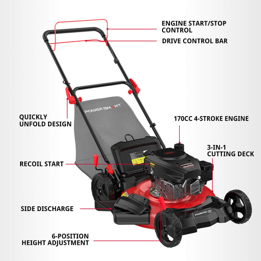 PowerSmart 21 " 170cc Gas Self-Propelled 3-in-1 Lawn Mower DB8621S