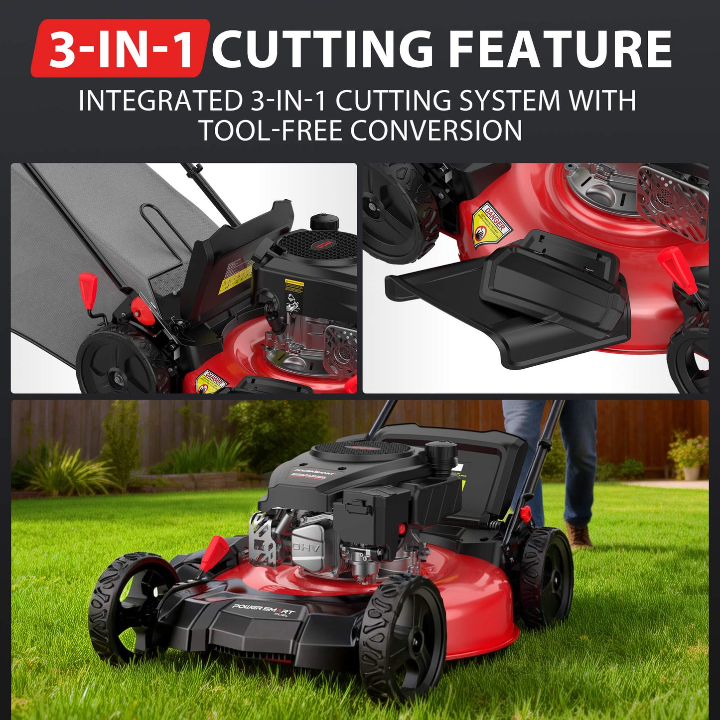 PowerSmart 21 " 170cc Gas Self-Propelled 3-in-1 Lawn Mower DB8621S